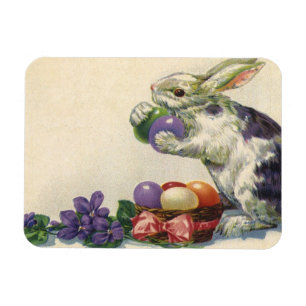 Magnet Flexible Lapin de Pâques victorien vintage, oeufs et fleurs