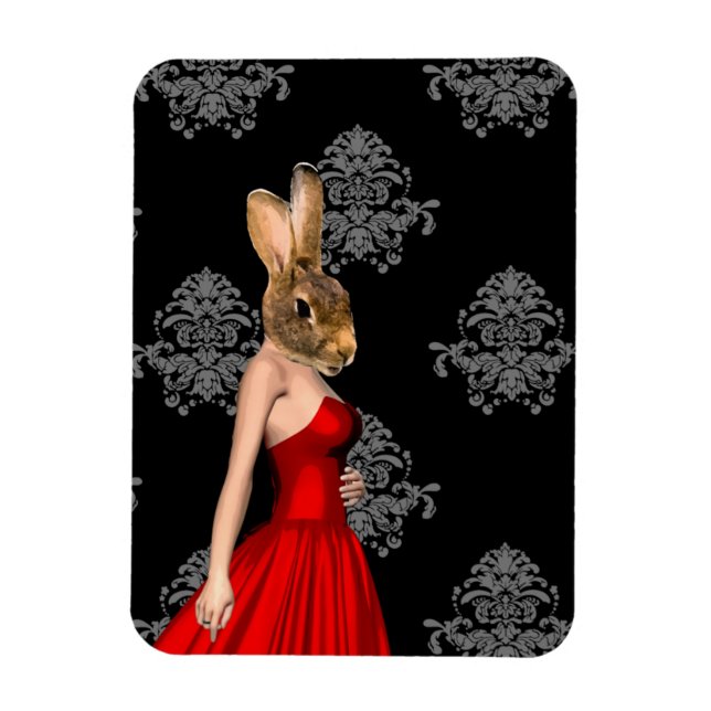 Magnet Flexible Lapin en robe rouge (Vertical)