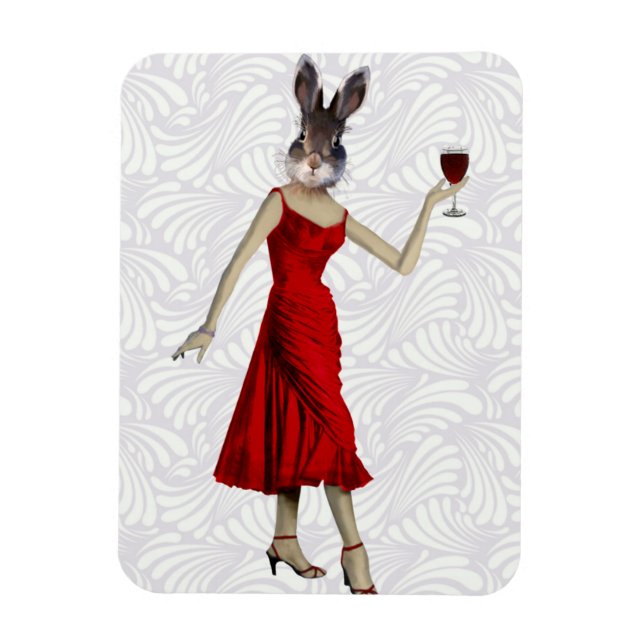 Magnet Flexible Lapin en robe rouge 2 (Vertical)