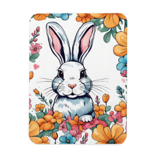 Magnet Flexible Lapin entouré de fleurs