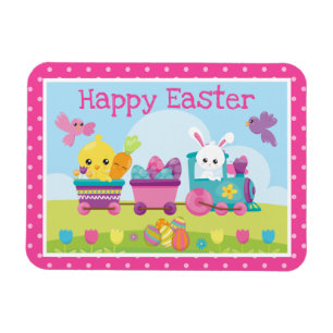 Magnet Flexible Lapin mignon, poussin et train d'oeufs en chocolat