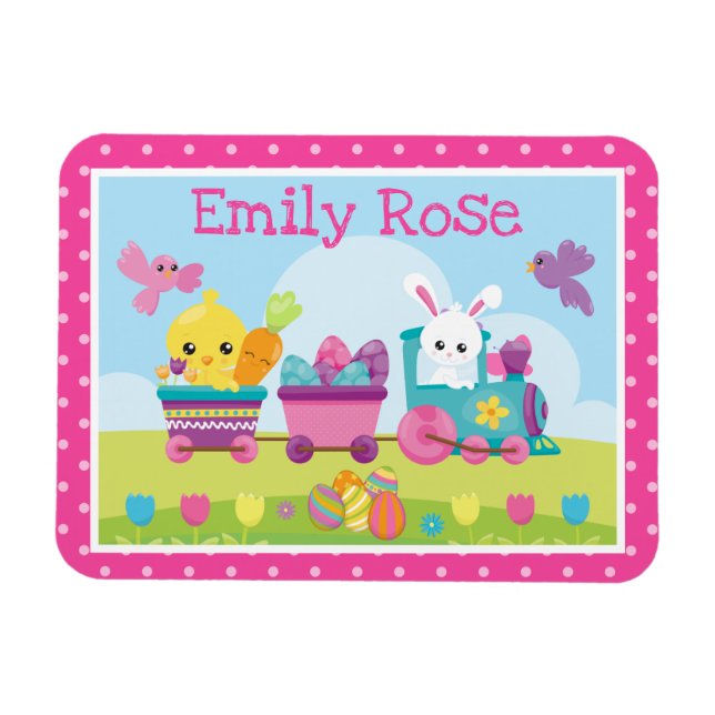 Magnet Flexible Lapin mignon, poussin et train d'oeufs en chocolat (Horizontal)