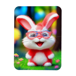 Magnet Flexible Lapin Rouge avec Lunettes Américaines Dessin Animé