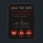 Magnet Flexible Las Vegas Casino Skyline Mariage Enregistrer La Da<br><div class="desc">Un mariage amusant et moderne Save the Date aimant pour exciter vos invités pour votre mariage à Las Vegas! Cette Save the Date comprend des graphiques en couleur rouge gras de carte à jouer, un rendu moderne de la ligne d'horizon de Las Vegas, ainsi que des polices et du texte...</div>