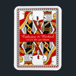 Magnet Flexible Las Vegas Playing Card King & Queen Enregistrer La<br><div class="desc">Voici notre design de carte de jeu Queen and King, le choix parfait pour votre mariage Las Vegas! Il a été conçu pour capturer l'essence de Sin City, avec leur design unique et élégant. Le design comprend un roi royal et une reine des coeurs. Les détails complexes du design impressionnent...</div>