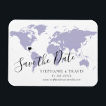 Magnet Flexible Lavender World Map Voyage Mariage Enregistrer la d<br><div class="desc">DÉPLACEZ FACILEMENT LE COEUR SUR LA CARTE JUSQU'À VOTRE DESTINATION MARIAGE sur la carte du monde pour créer votre mariage de destination enregistrer l'aimant de date qui aura l'air extraordinaire sur le réfrigérateur. — Cliquez sur CUSTOMISER PLUS LOIN pour déplacer le coeur, modifier la couleur de l'arrière - plan et...</div>