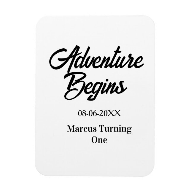 Magnet Flexible L'aventure commence nom date anniversaire 1ère ann (Vertical)