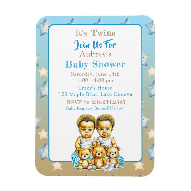 Magnet Flexible Le Baby shower bleu du jumeau afro-américain (Vertical)