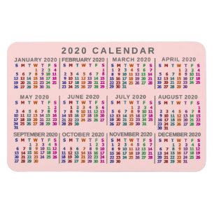 Magnet Flexible Le calendrier mensuel de 2020 ans rougissent