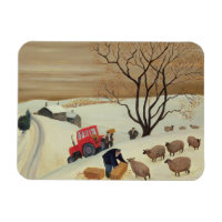 Le foin au mouton par tracteur
