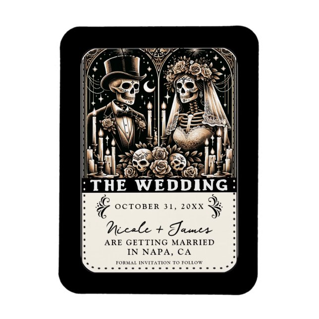 Magnet Flexible LE MARIAGE Tarot Squelettes Enregistrer la Date  (Vertical)