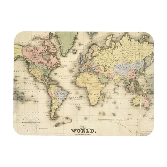 Magnet Flexible Le monde sur la projection de Mercator | 1840 (Horizontal)