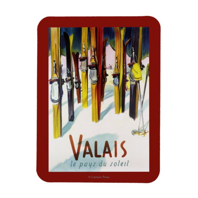 Magnet Flexible Le pays du soleil - Skis debout dans la neige (Vertical)