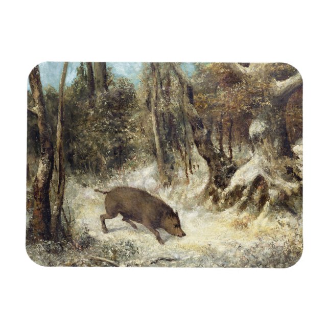 Magnet Flexible Le sanglier dans la neige, signé Courbet (faux) (Horizontal)