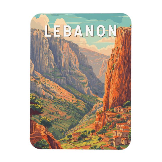 Magnet Flexible Lebanon Illustration Travel Art Vintage (Vertical)