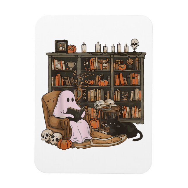 Magnet Flexible Lecture de fantôme Livre amateur de chat Halloween (Vertical)
