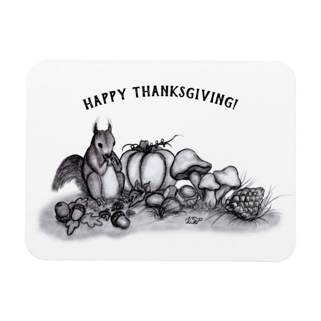 Magnet Flexible L'écureuil en Automne, Bon thanksgiving ! (Horizontal)