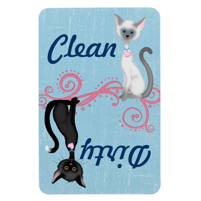 Magnet Flexible Les chats noirs et blancs mignons nettoient le (Vertical)