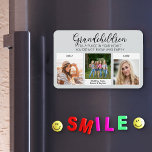 Magnet Flexible Les petits-enfants occupent une place dans votre c<br><div class="desc">Ajoutez vos propres photos à cet aimant flexible. Le poème des petits-enfants dit : "Les petits-enfants occupent une place dans votre coeur que vous ne saviez pas vide" avec des lettres à la main avec des coeurs d'amour. Le modèle photo est configuré pour ajouter 3 photos, qui sont affichées au...</div>