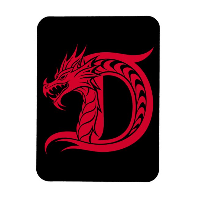 Magnet Flexible Lettre D de style dragon, alphabet du dragon, mono (Vertical)