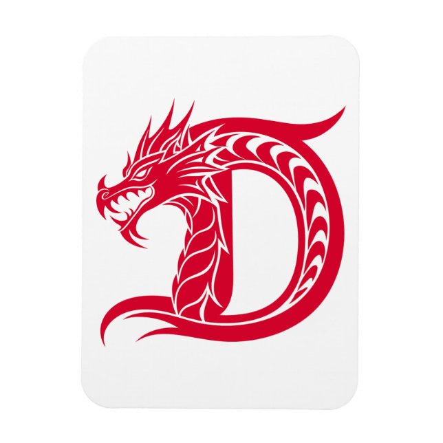 Magnet Flexible Lettre D de style dragon, alphabet du dragon, mono (Vertical)