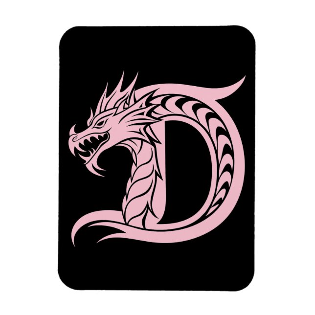 Magnet Flexible Lettre D de style dragon, alphabet du dragon, mono (Vertical)