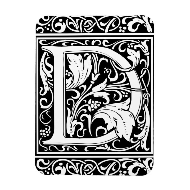 Magnet Flexible Lettre D Monogramme Art Nouveau Médiéval (Vertical)