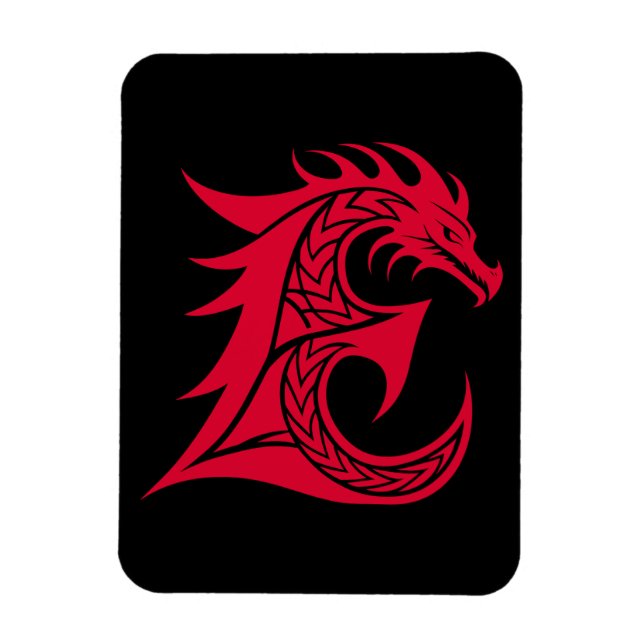 Magnet Flexible Lettre E de style dragon, alphabet du dragon, mono (Vertical)