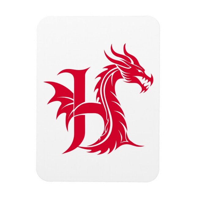 Magnet Flexible Lettre H de style dragon, alphabet du dragon, mono (Vertical)