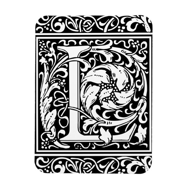 Magnet Flexible Lettre L Monogramme Art Nouveau Médiéval (Vertical)