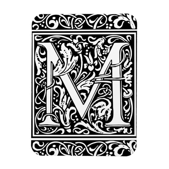 Magnet Flexible Lettre M Monogramme médiéval Art Nouveau (Vertical)
