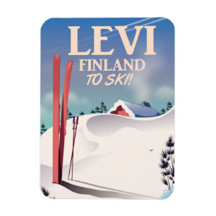 Magnet Flexible Lévi, affiche de voyage de ski de la Finlande