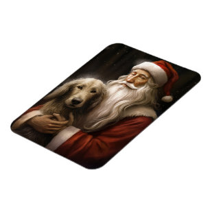 Magnet Flexible Lévrier afghan avec le Père Noël Festive Noël