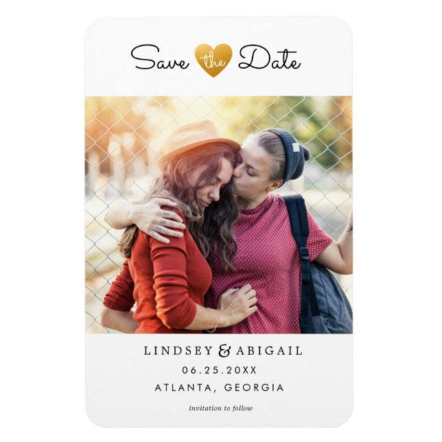 Magnet Flexible LGBTQ Gold Heart Save the Date with Photo (Vertical)