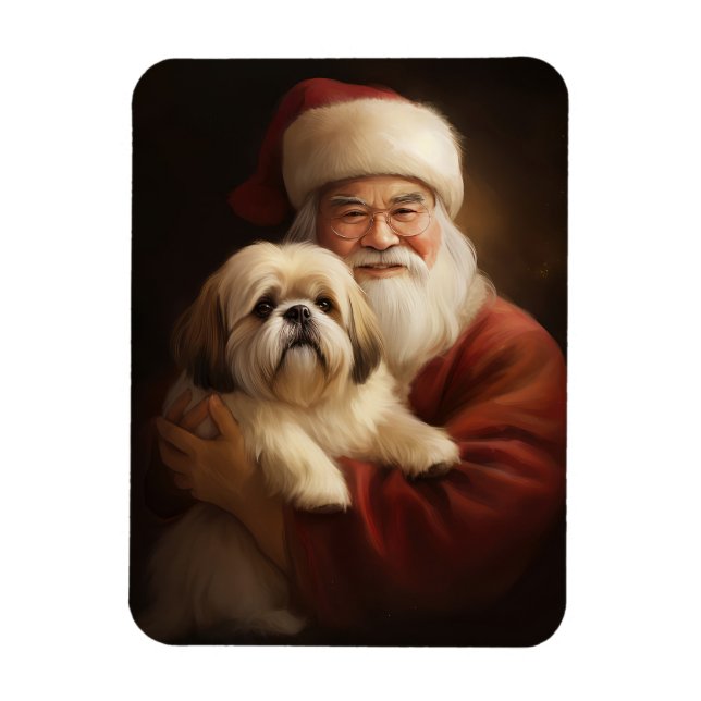 Magnet Flexible Lhasa Apso Avec Noël Festif Du Père Noël (Vertical)