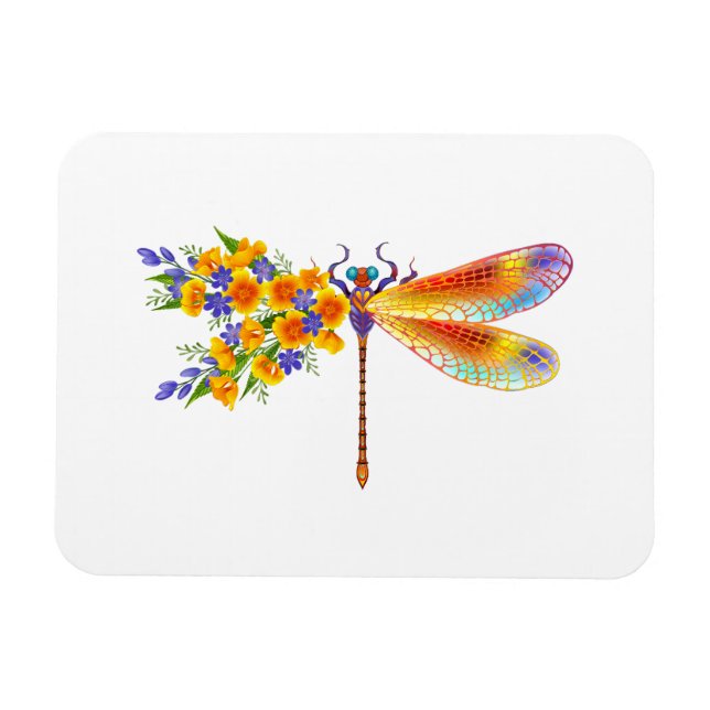 Magnet Flexible libellule de fleurs jaunes (Horizontal)