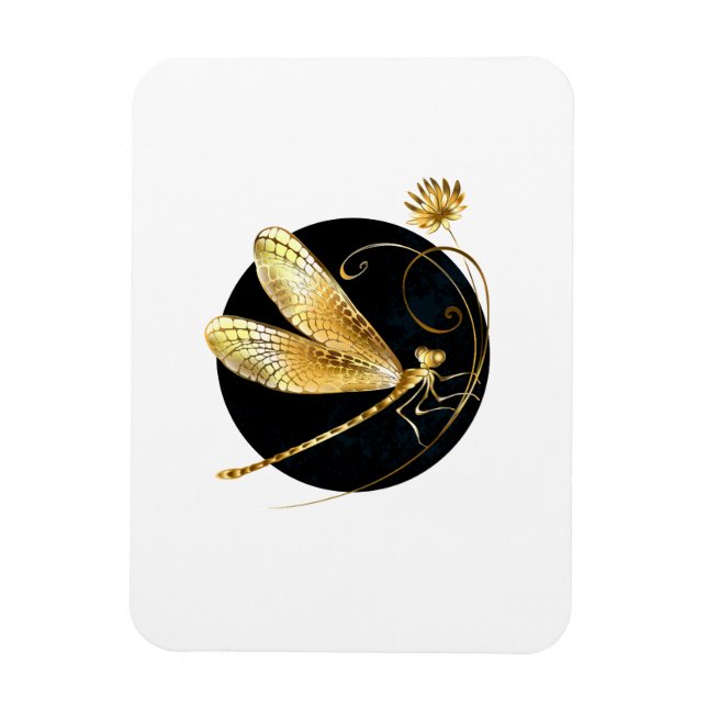 Magnet Flexible libellule d'or en cercle noir (Vertical)