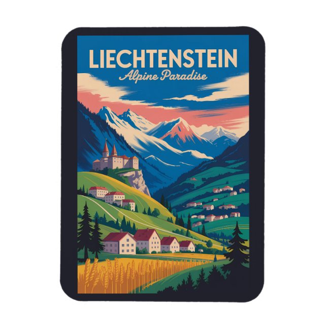 Magnet Flexible Liechtenstein Landscape Illustration Travel Art (Vertical)
