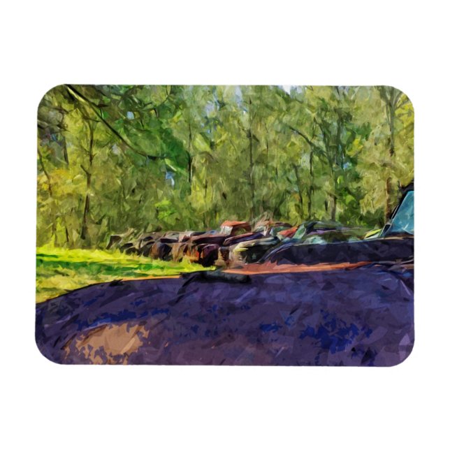 Magnet Flexible Ligne de vieux wagons et camions rouillés Abstrait (Horizontal)