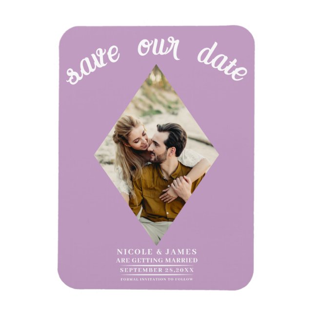 Magnet Flexible Lilac Purple Pink Photo Wedding Enregistrer la dat (Vertical)