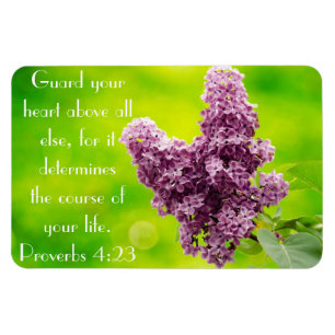 Magnet Flexible Lilacs violets vers de la bible Proverbes 4:23 Mag