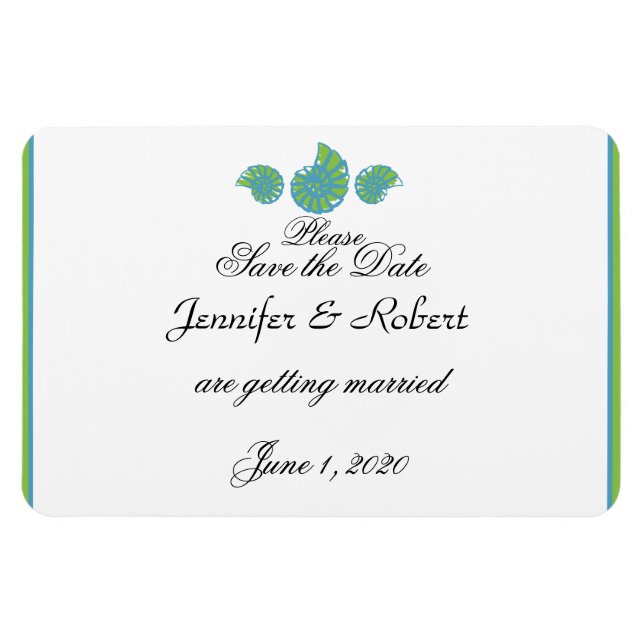 Magnet Flexible Lime Green Turquoise Shell Wedding Enregistrer la  (Horizontal)