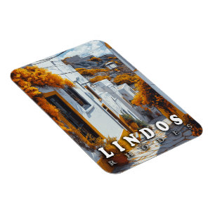 Magnet Flexible Lindos, Rhodes : Architecture grecque Vintage