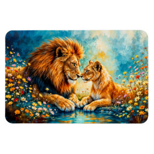 Magnet Flexible Lion de la Lionne coloré fleurs sauvages