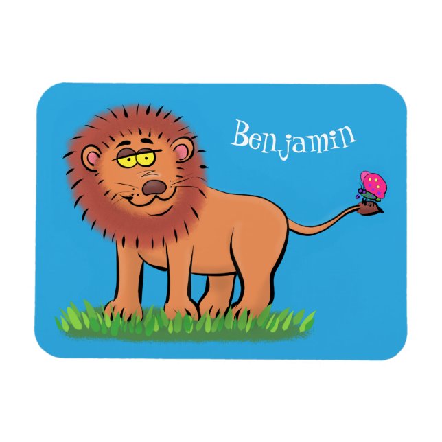 Magnet Flexible Lion heureux avec illustration de papillon de dess (Horizontal)