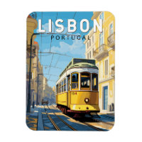 Lisbonne Portugal Jaune Tramway Voyage Art Vintage