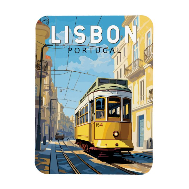 Magnet Flexible Lisbonne Portugal Jaune Tramway Voyage Art Vintage (Vertical)