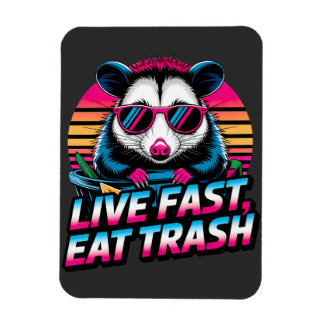 Magnet Flexible Live Fast Eat Trash Funky Retro Opossum