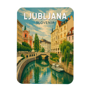 Magnet Flexible Ljubljana Slovénie Illustration Voyage Art Vintage