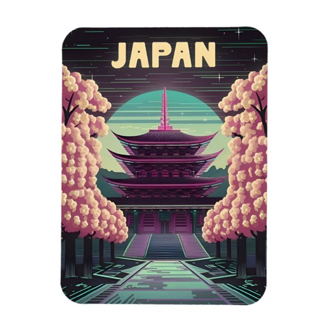 Magnet Flexible LoFi Vaporwave Retro 80s Temple japonais Sakura (Vertical)